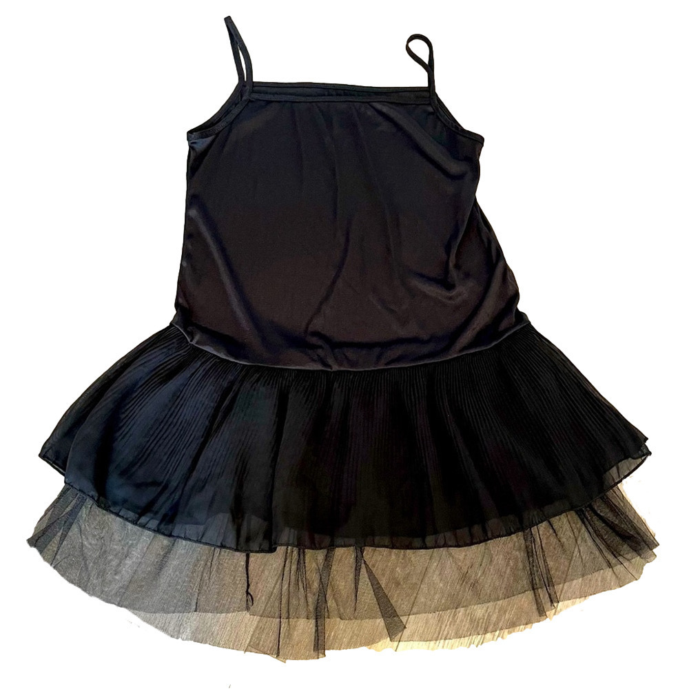 Black Slip Underdress with Mini Pleat and Tulle Layers, Size M/L